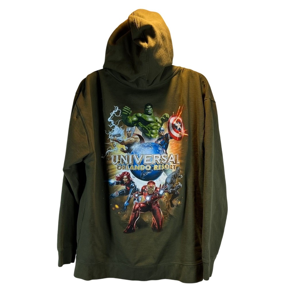 Marvel Hoodie Men's L Universal Orlando Resort Full‎ Zip Olive Green Superheroes